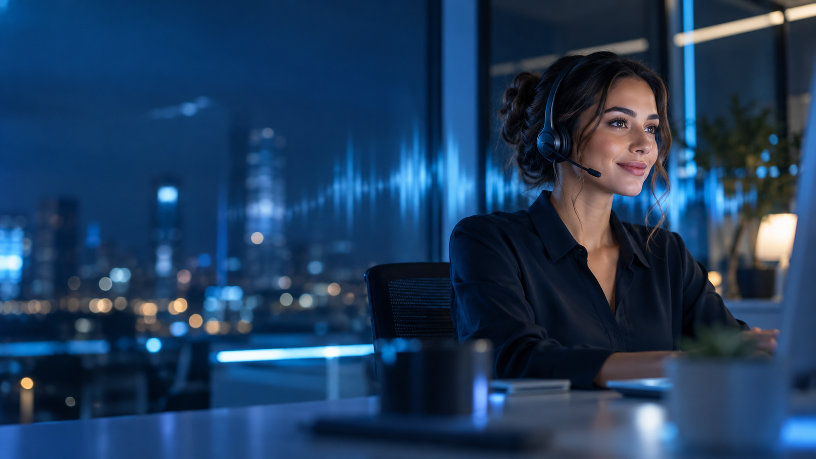 After-hours call specialist working at night